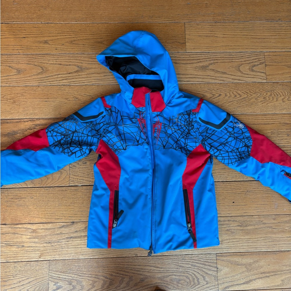 Spyder Blue and Red Kids Raincoat with Web Pattern
